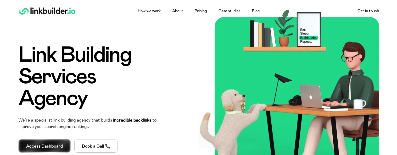 Linkbuilder.io homepage showing their managed link building service
