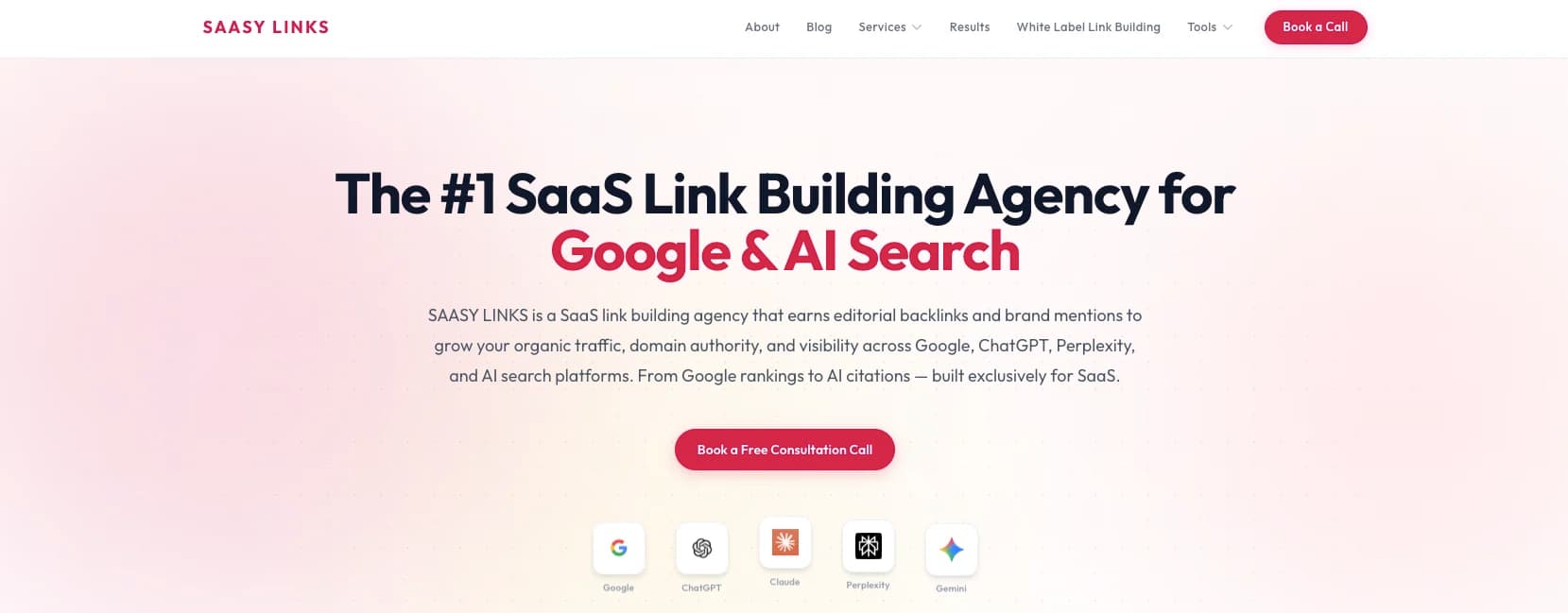 SAASY LINKS homepage showing their SaaS publisher network