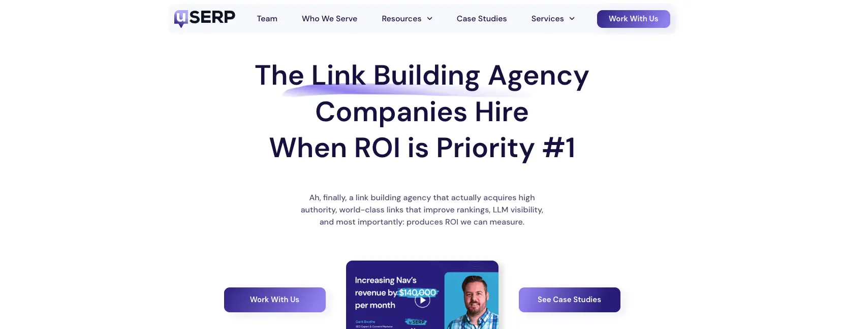 uSERP homepage showing their SaaS link building and digital PR service