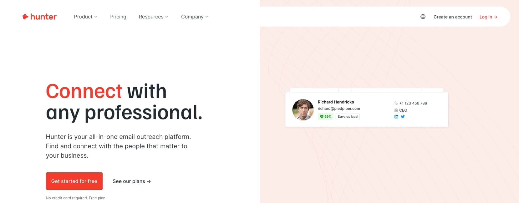 Hunter.io domain search results listing found email addresses