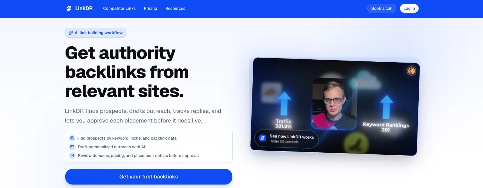 LinkDR AI link building dashboard