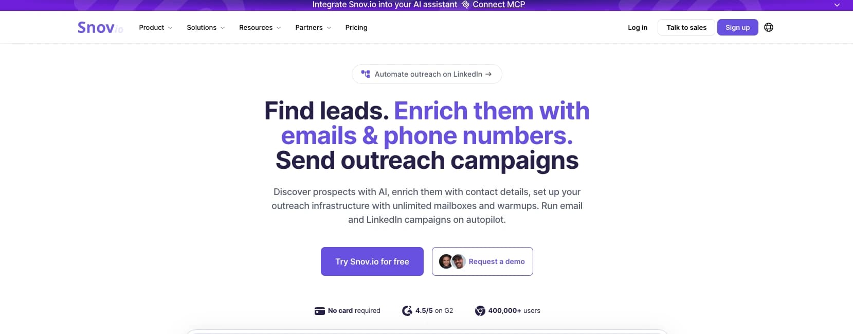 Snov.io email finder interface