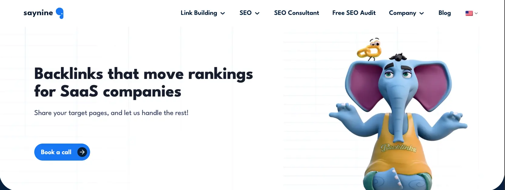 SayNine homepage showing their SaaS link building and AI SEO service